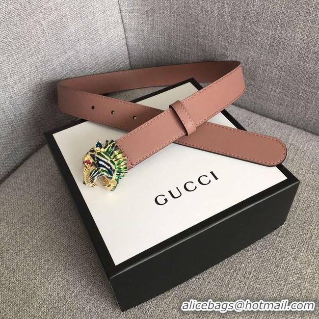 Popular Style Gucci Leather belt with tiger head 543152 pink