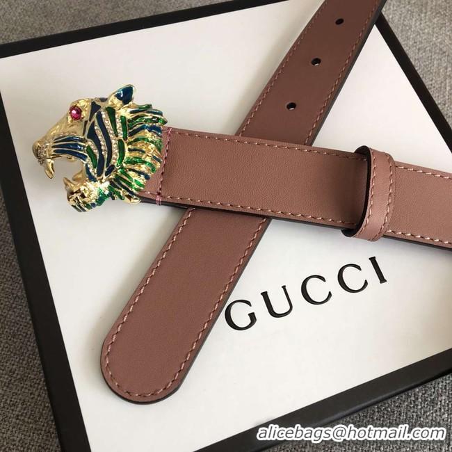 Popular Style Gucci Leather belt with tiger head 543152 pink