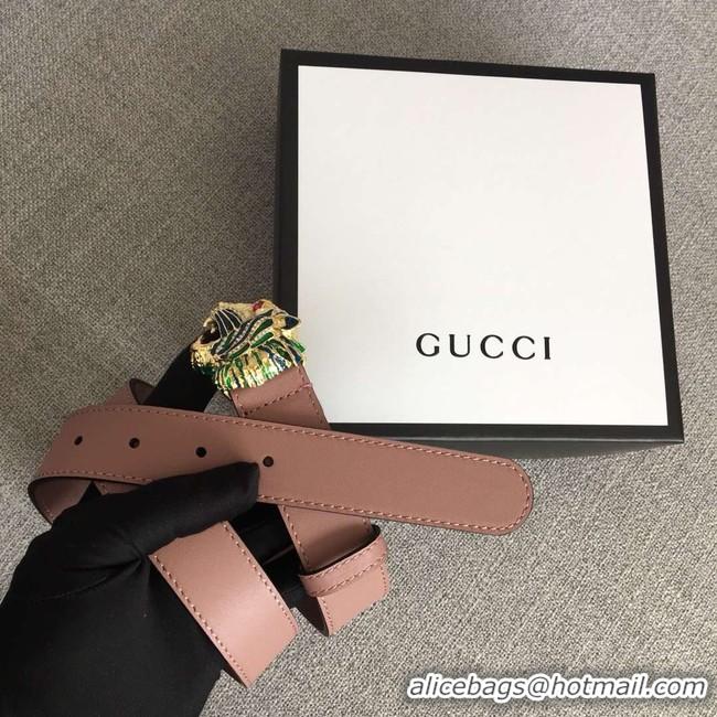 Popular Style Gucci Leather belt with tiger head 543152 pink