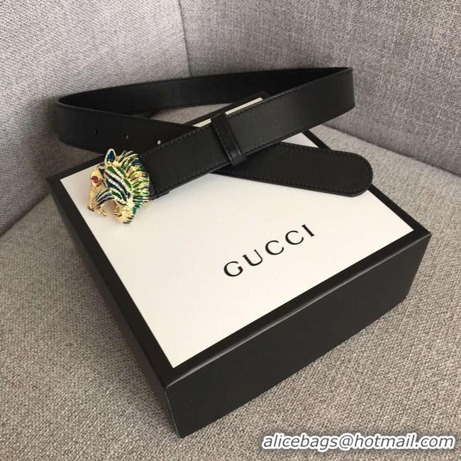 Duplicate Gucci Leather belt with tiger head 543152 black