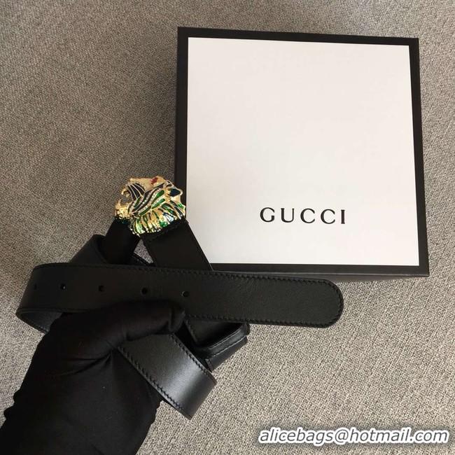 Duplicate Gucci Leather belt with tiger head 543152 black