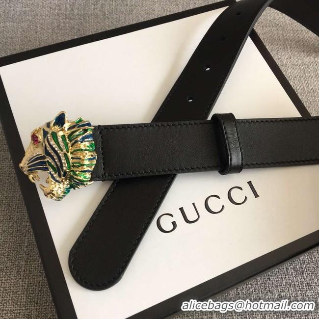 Duplicate Gucci Leather belt with tiger head 543152 black