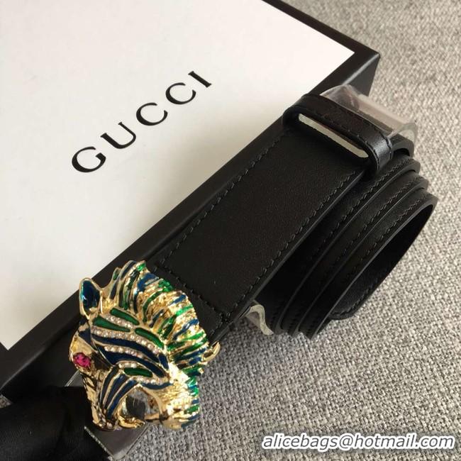 Duplicate Gucci Leather belt with tiger head 543152 black