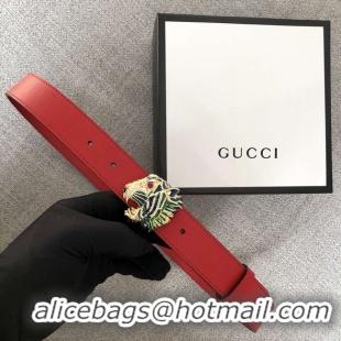 Best Price Gucci Leather belt with tiger head 543152 red