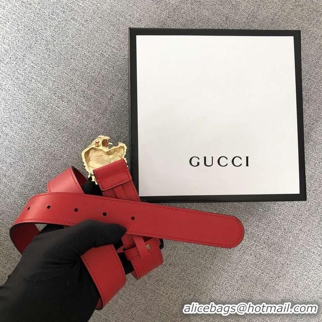 Best Price Gucci Leather belt with tiger head 543152 red