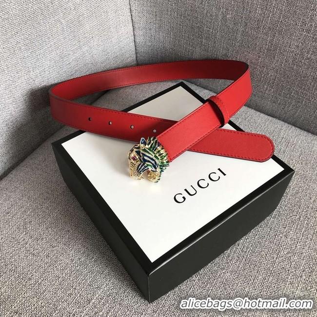 Best Price Gucci Leather belt with tiger head 543152 red