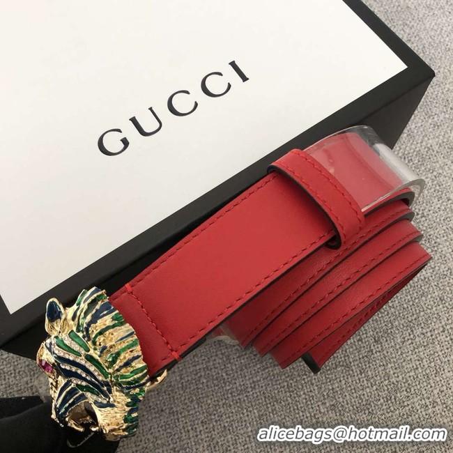 Best Price Gucci Leather belt with tiger head 543152 red