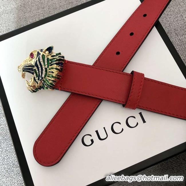 Best Price Gucci Leather belt with tiger head 543152 red