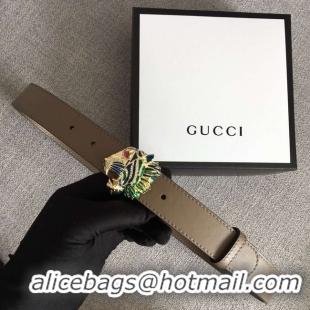 Super Quality Gucci Leather belt with tiger head 543152 grey