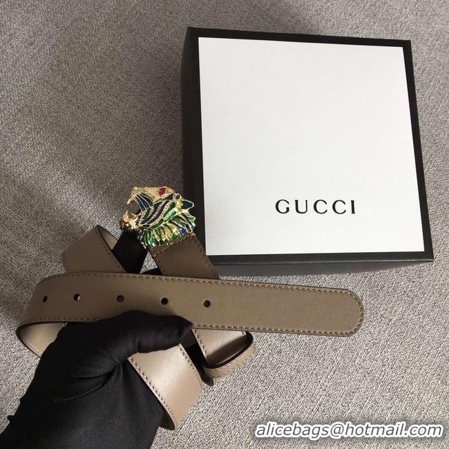 Super Quality Gucci Leather belt with tiger head 543152 grey