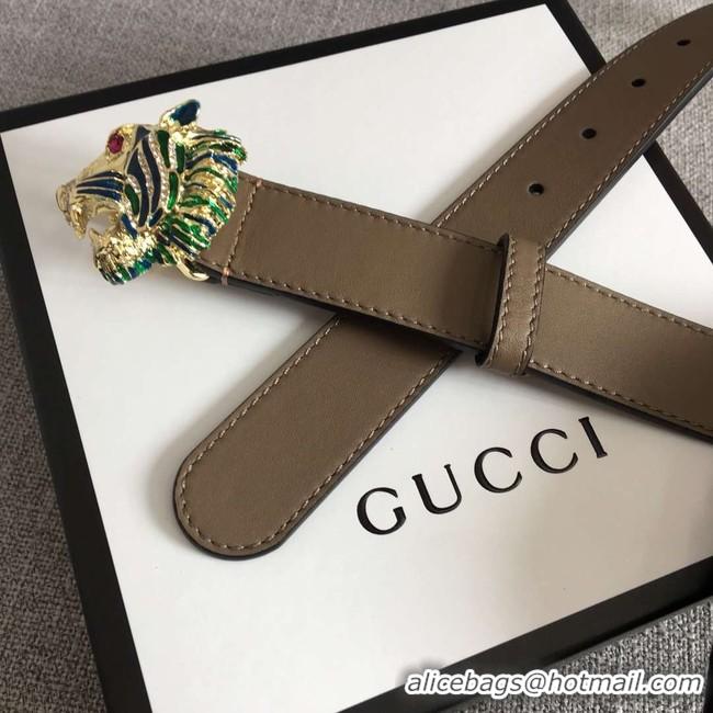 Super Quality Gucci Leather belt with tiger head 543152 grey