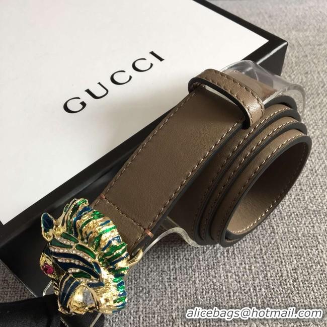 Super Quality Gucci Leather belt with tiger head 543152 grey