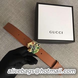 Most Popular Gucci Leather belt with tiger head 543152 brown