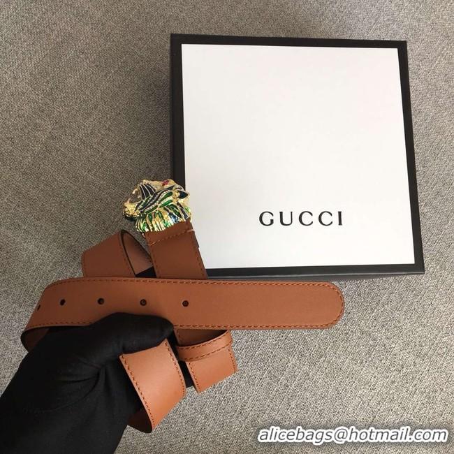 Most Popular Gucci Leather belt with tiger head 543152 brown