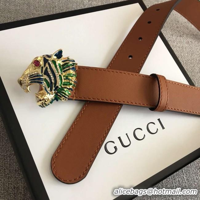 Most Popular Gucci Leather belt with tiger head 543152 brown