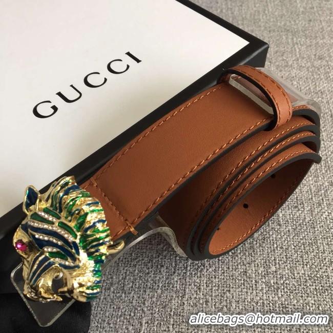 Most Popular Gucci Leather belt with tiger head 543152 brown