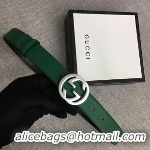 New Design Gucci Leather belt with Double G buckle 406831 green