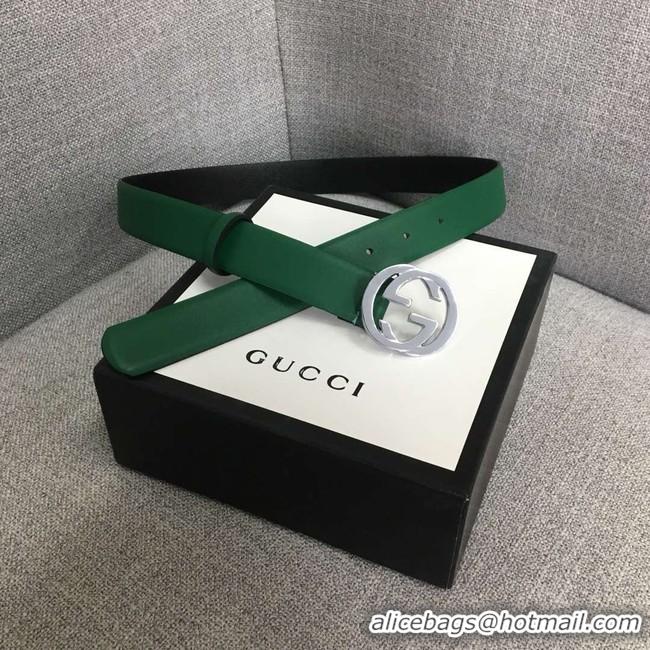 New Design Gucci Leather belt with Double G buckle 406831 green