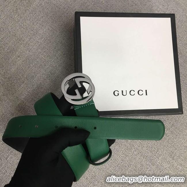 New Design Gucci Leather belt with Double G buckle 406831 green