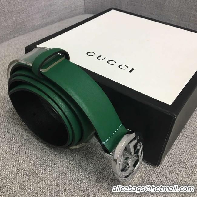 New Design Gucci Leather belt with Double G buckle 406831 green