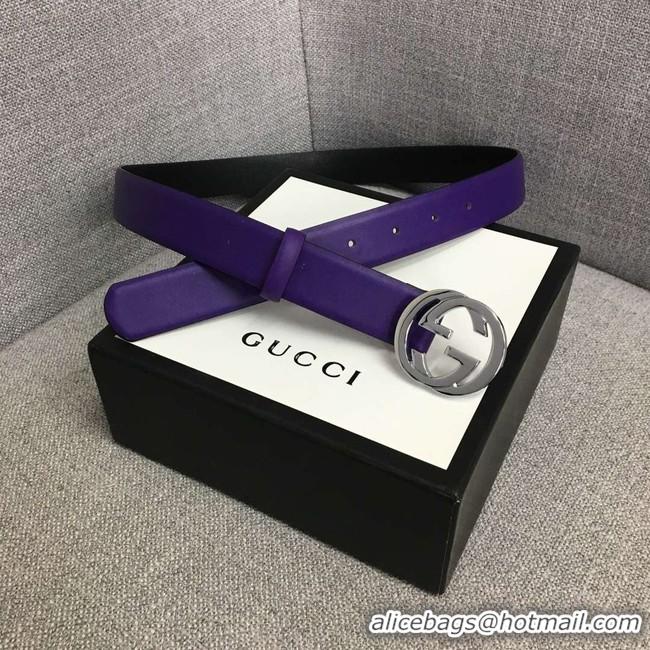 Best Quality Gucci Leather belt with Double G buckle 406831 purple