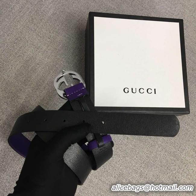 Best Quality Gucci Leather belt with Double G buckle 406831 purple