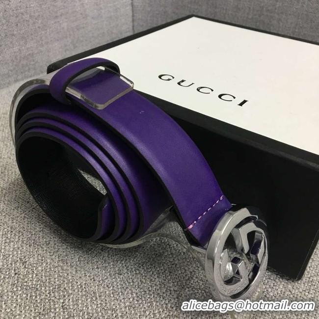 Best Quality Gucci Leather belt with Double G buckle 406831 purple