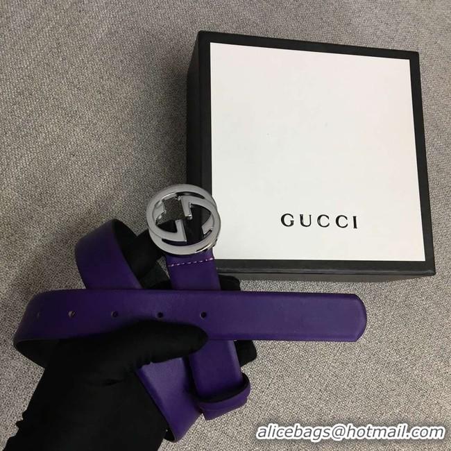 Best Quality Gucci Leather belt with Double G buckle 406831 purple