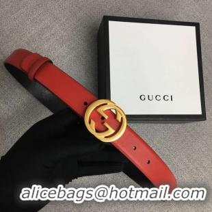 Grade Gucci Leather belt with Double G buckle 406831 red