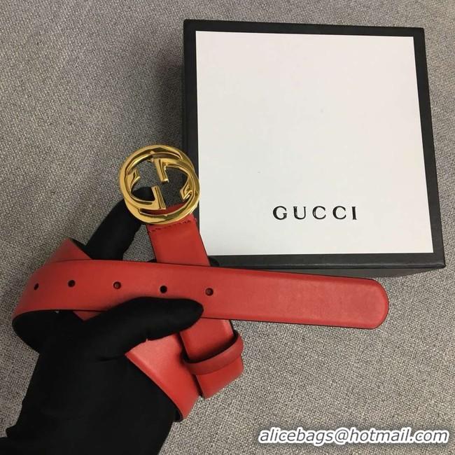 Grade Gucci Leather belt with Double G buckle 406831 red