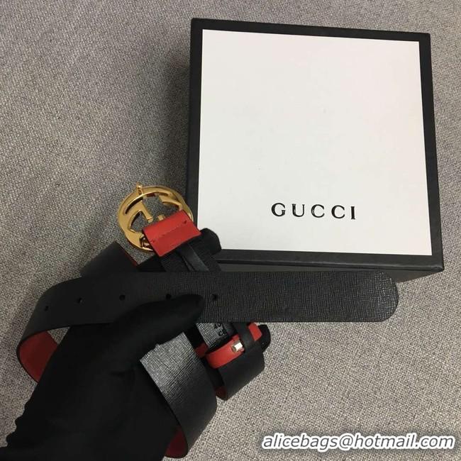 Grade Gucci Leather belt with Double G buckle 406831 red