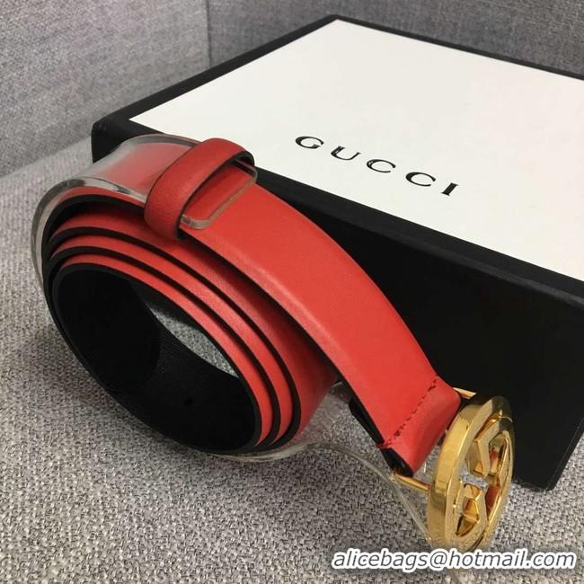 Grade Gucci Leather belt with Double G buckle 406831 red