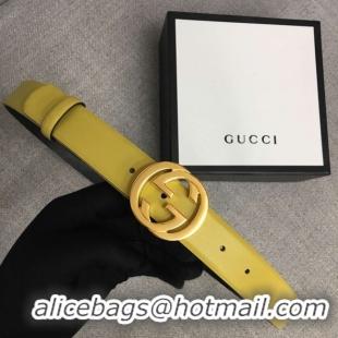 Best Quality Gucci Leather belt with Double G buckle 406831 yellow