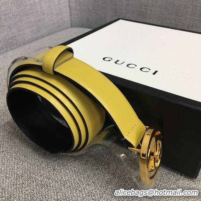 Best Quality Gucci Leather belt with Double G buckle 406831 yellow