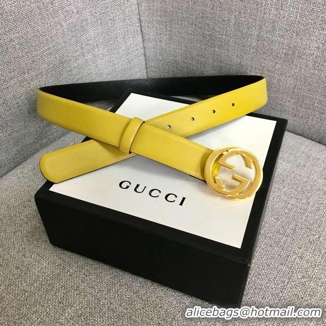 Best Quality Gucci Leather belt with Double G buckle 406831 yellow