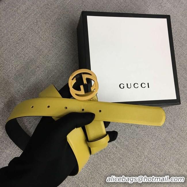 Best Quality Gucci Leather belt with Double G buckle 406831 yellow