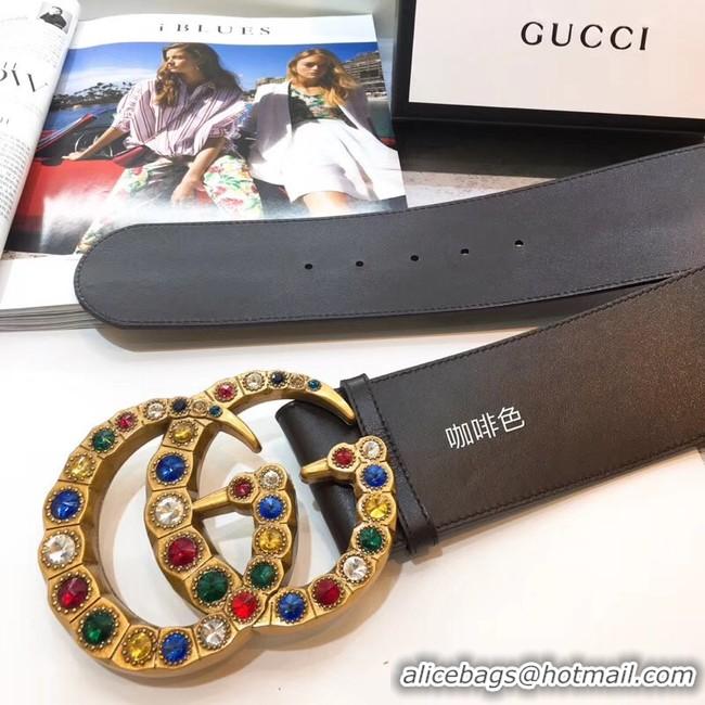 Best Product Gucci Leather belt with crystal Double G buckle 550111 Chocolates