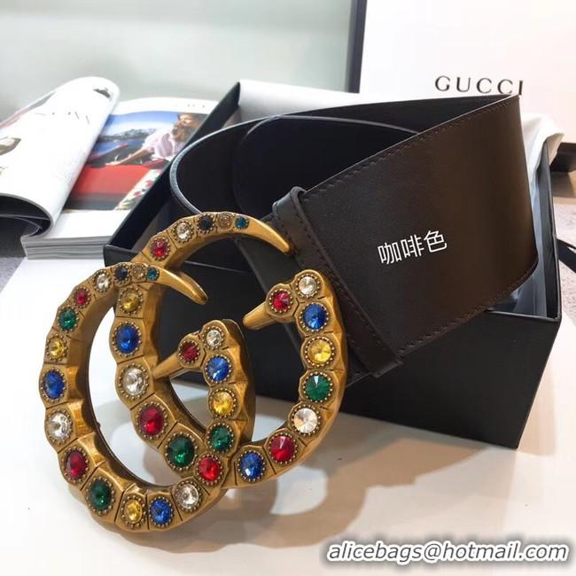 Best Product Gucci Leather belt with crystal Double G buckle 550111 Chocolates