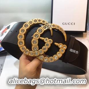 Perfect Gucci Wide leather with crystal Double G buckle 550110 Chocolates