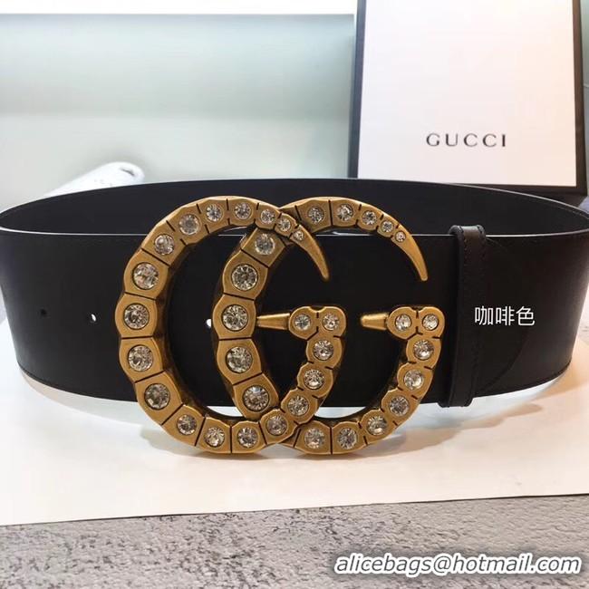 Perfect Gucci Wide leather with crystal Double G buckle 550110 Chocolates