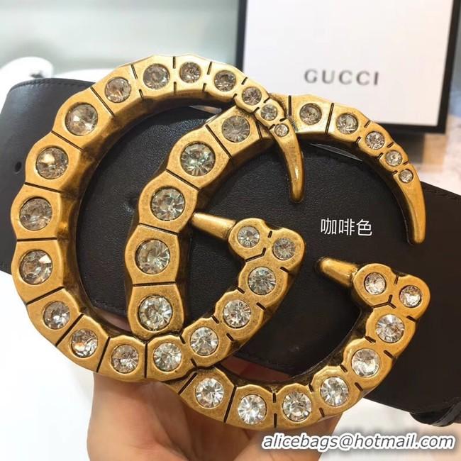 Perfect Gucci Wide leather with crystal Double G buckle 550110 Chocolates