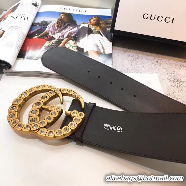 Perfect Gucci Wide leather with crystal Double G buckle 550110 Chocolates