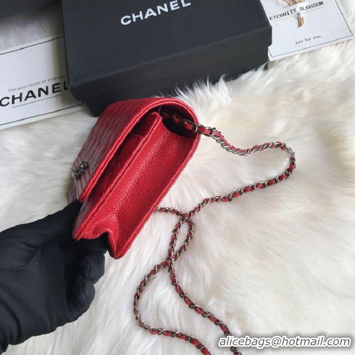 Top Quality Chanel Grained Leather Boy Wallet On Chain WOC Bag A80287 Red Silver