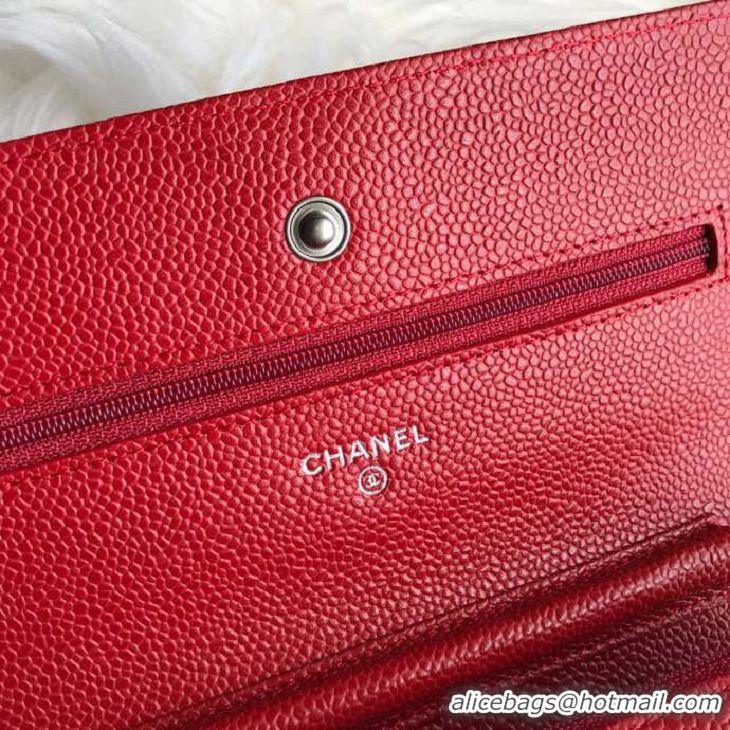 Top Quality Chanel Grained Leather Boy Wallet On Chain WOC Bag A80287 Red Silver