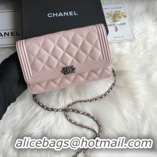 Trendy Design Chanel Grained Leather Boy Wallet On Chain WOC Bag A80287 Light Pink Silver