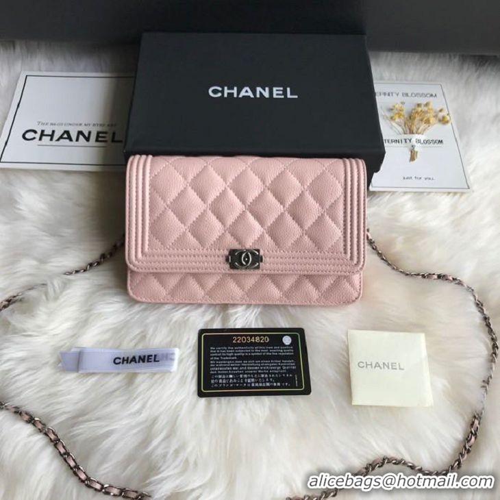 Trendy Design Chanel Grained Leather Boy Wallet On Chain WOC Bag A80287 Light Pink Silver