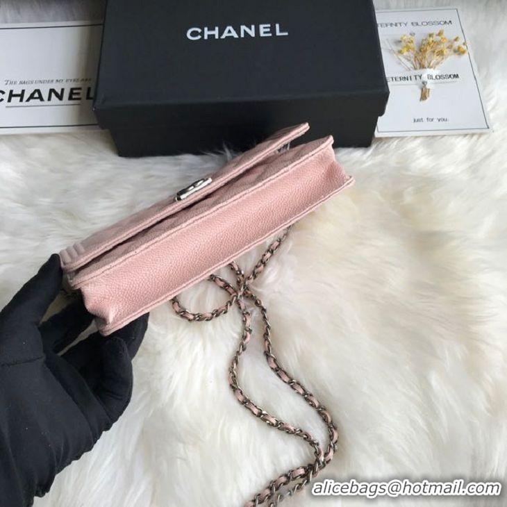 Trendy Design Chanel Grained Leather Boy Wallet On Chain WOC Bag A80287 Light Pink Silver