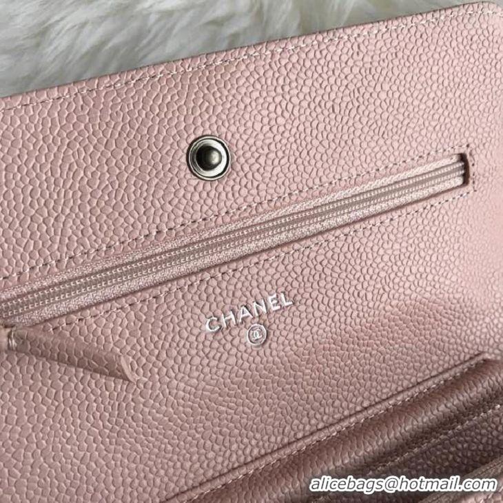 Trendy Design Chanel Grained Leather Boy Wallet On Chain WOC Bag A80287 Light Pink Silver