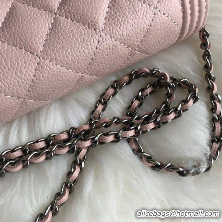 Trendy Design Chanel Grained Leather Boy Wallet On Chain WOC Bag A80287 Light Pink Silver