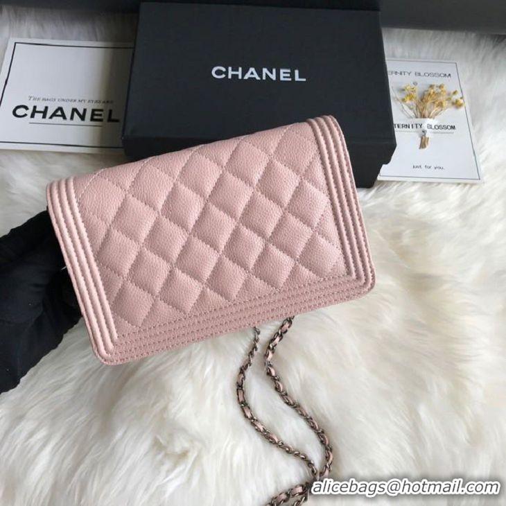 Trendy Design Chanel Grained Leather Boy Wallet On Chain WOC Bag A80287 Light Pink Silver